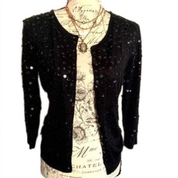 Halogen Embellished Sequins Cardigan in black XS - Picture 1 of 4
